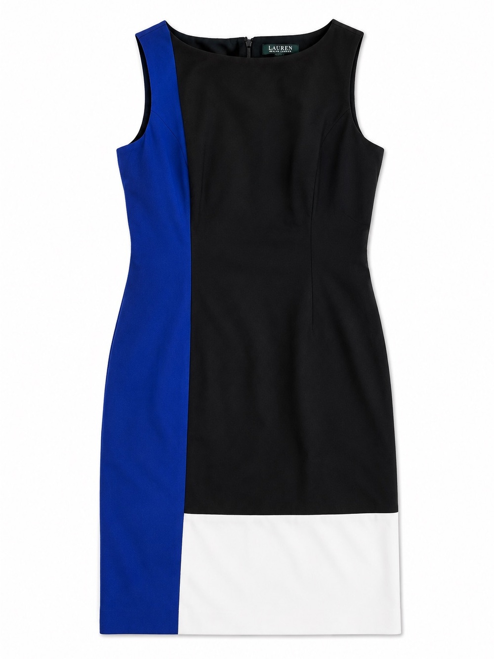 Lauren Ralph Lauren Sleeveless Midi Dress Sheath Colorblock Blue Black White 6